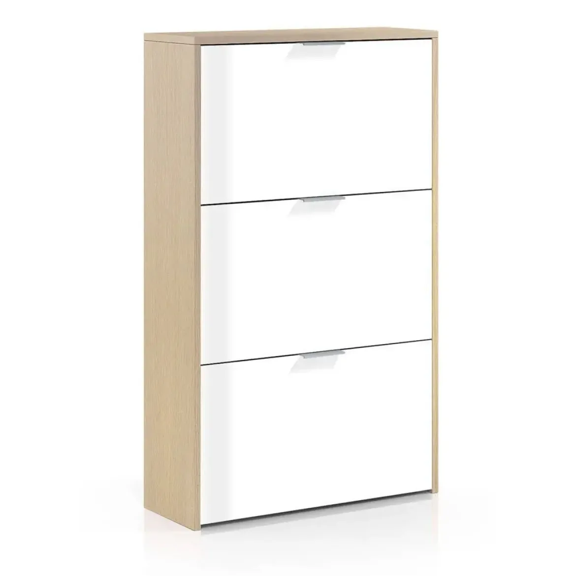 Zapatero de 3 Puertas Abatibles Roble/Blanco Brillo LC0877R