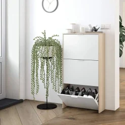 Zapatero de 3 Puertas Abatibles Roble/Blanco Brillo LC0877R
