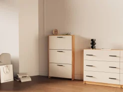 Zapatero 3 Puertas en Melamina con Patas Mauvella-Beig ELBA A031EL15MVG